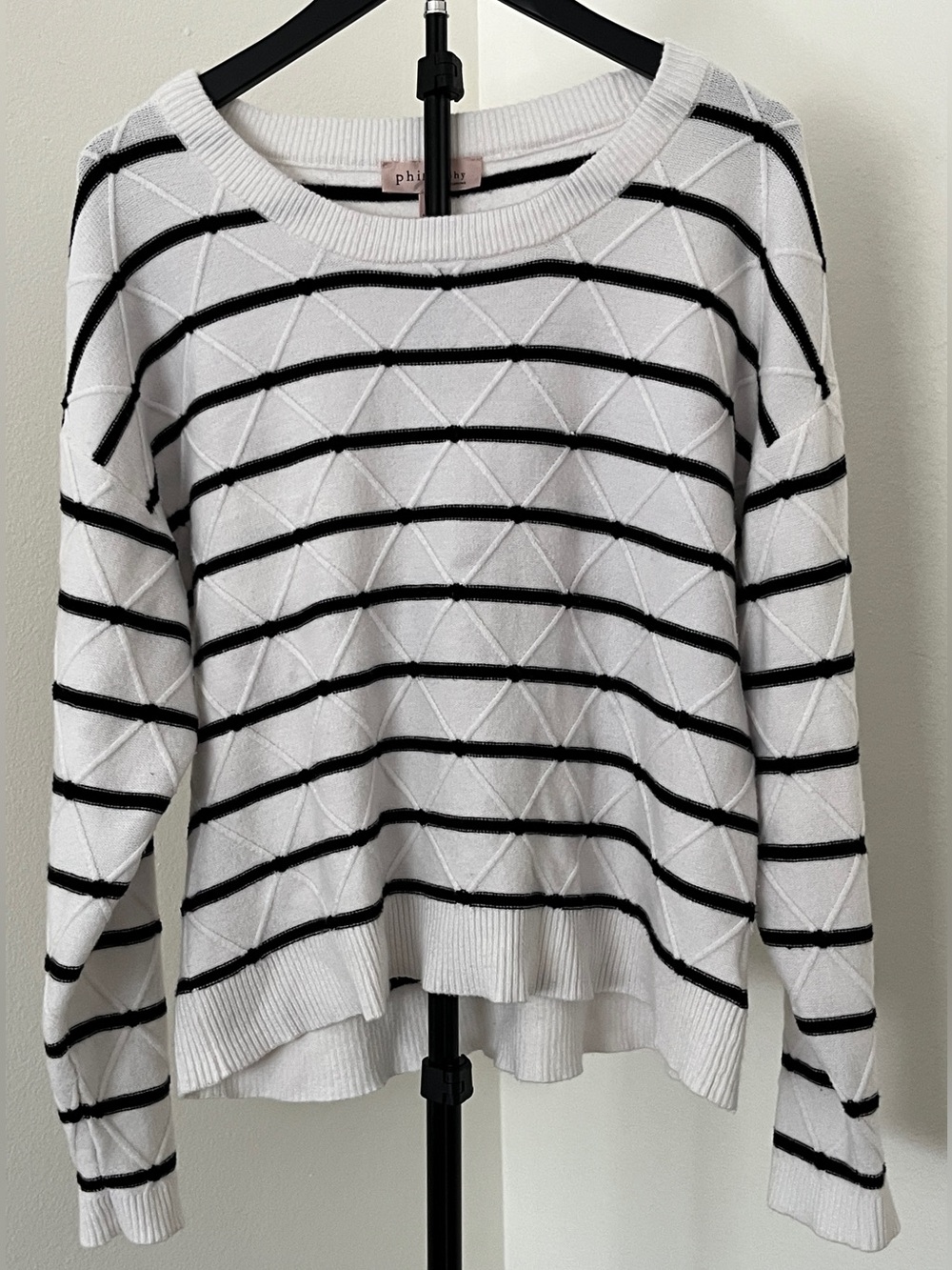 ♡ Philosophy Black + White Striped Textured Sweater | XL